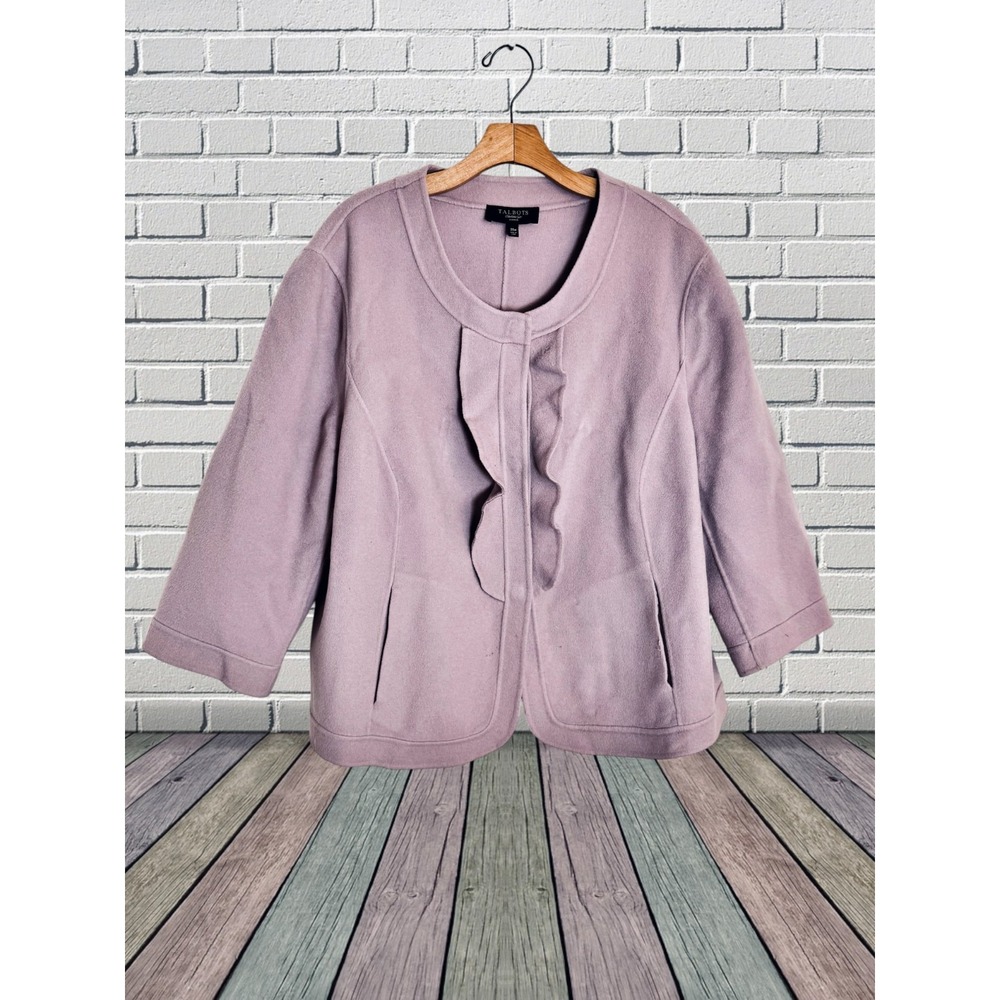 Talbots 90% Wool Jacket Sz 20 Womens 3/4 Sleeves Pockets Ruffled w Snap Closure